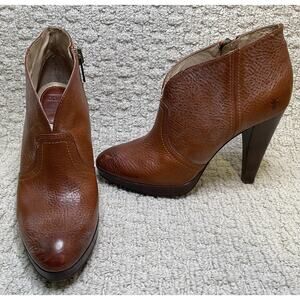Frye Booties Womens 8 Brown Leather Harlow Campus Boots Heels Shoes Ankle